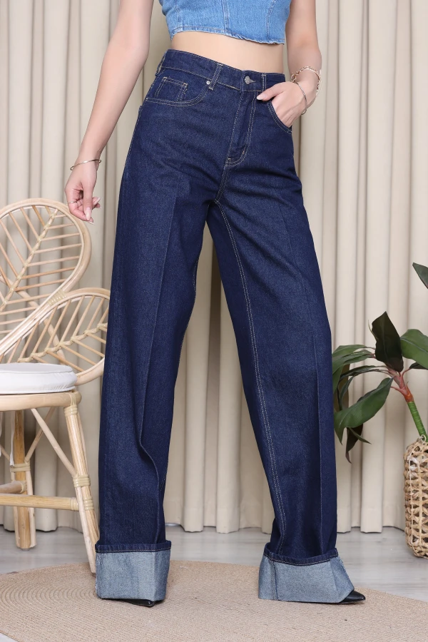 Paça Katlamalı Kot Pantolon Lacivert 4
