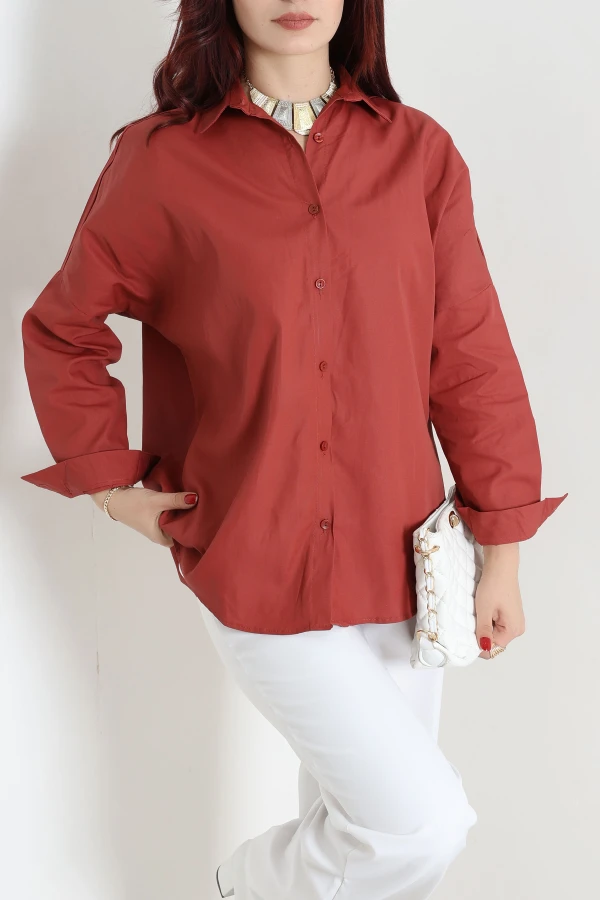 Oversize Poplin Gömlek Kiremit 4