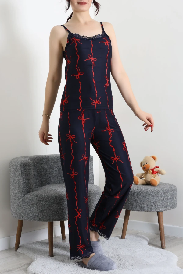 Süet 3'Lü Pijama Set Lacivertkurdele 6