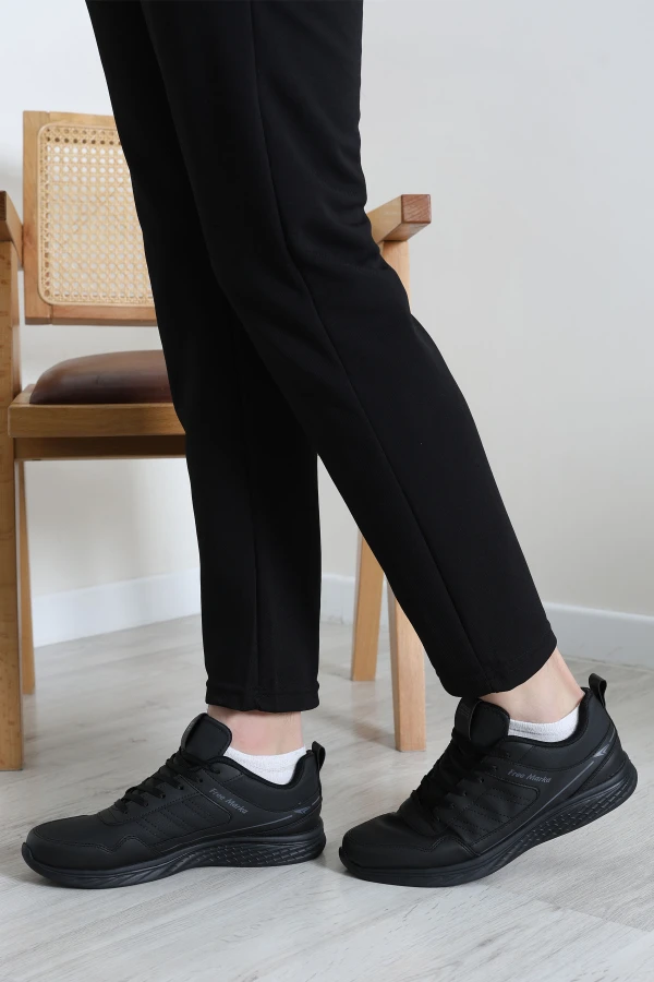 Erkek Siyah Günlük Spor Ayakkabı Rahat Taban Bağcıklı Sneaker Model 4
