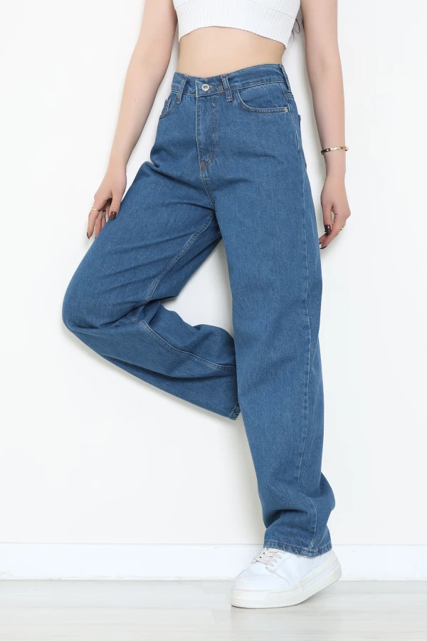 Kadın Mavi Baggy Fit Yüksek Bel Kot Pantolon 4