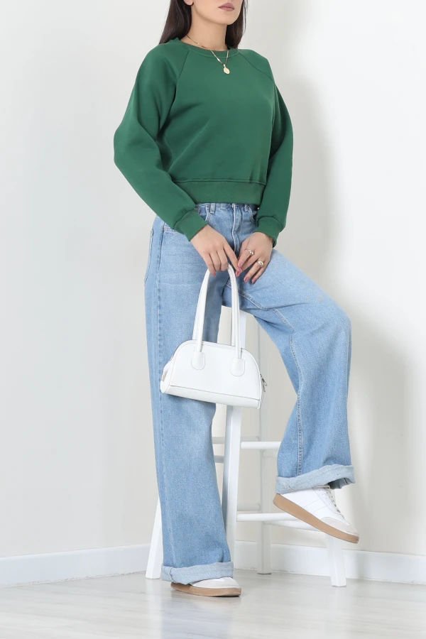 Bisiklet Yaka 3 İplik Sweat Koyuyeşil 2