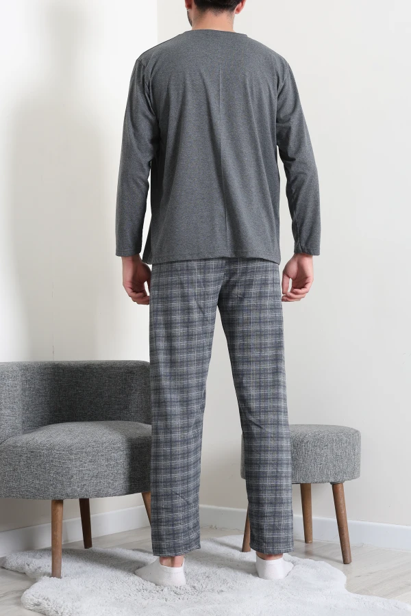 Erkek Füme Ekose Desenli Süprem Pamuklu Pijama Takımı 7