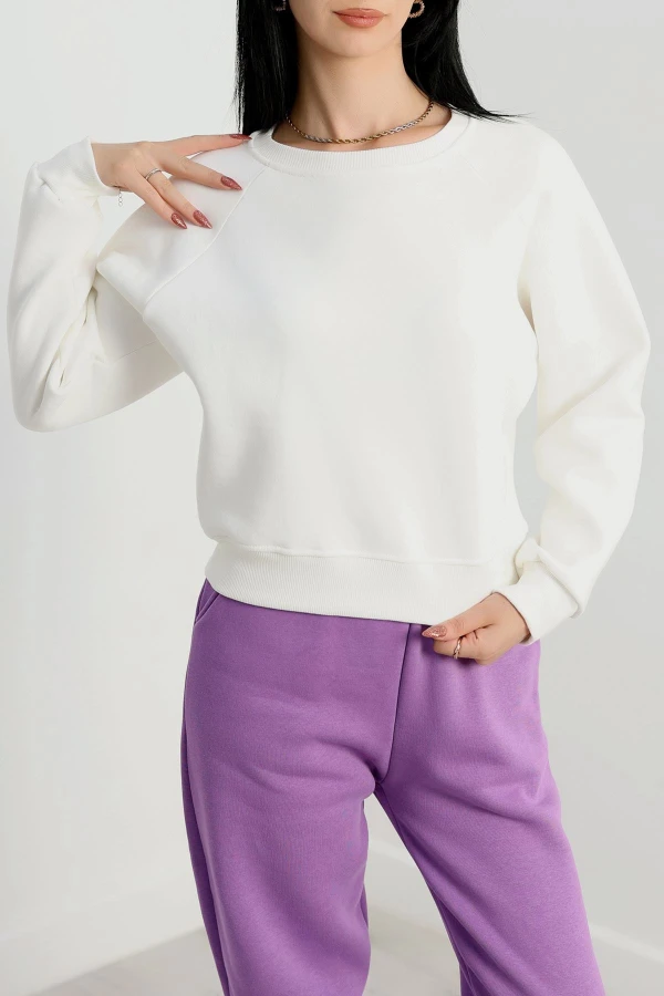 Bisiklet Yaka 3 İplik Sweat Ekru 3
