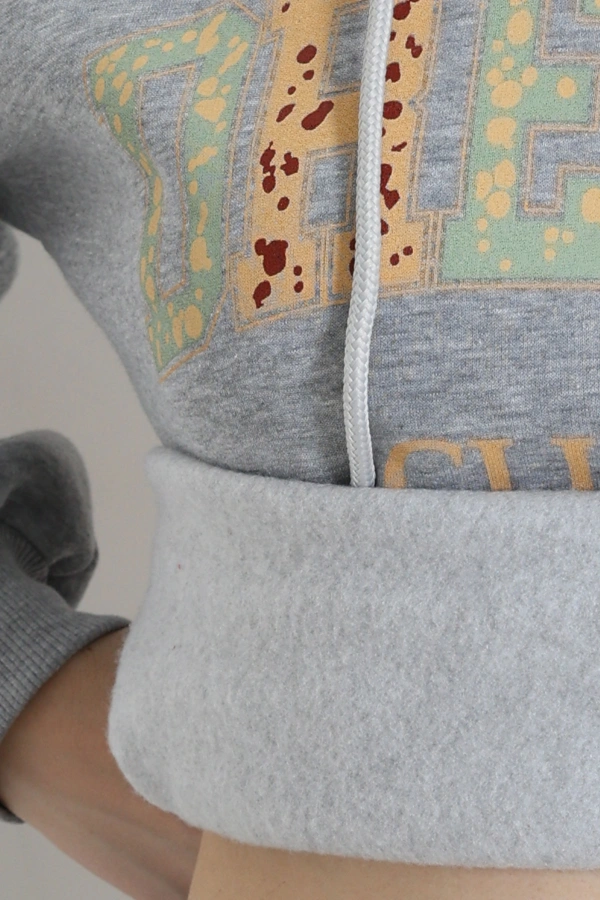 Kadın Gri Üç İplik Baskılı Kapüşonlu Sweat Tunik 7