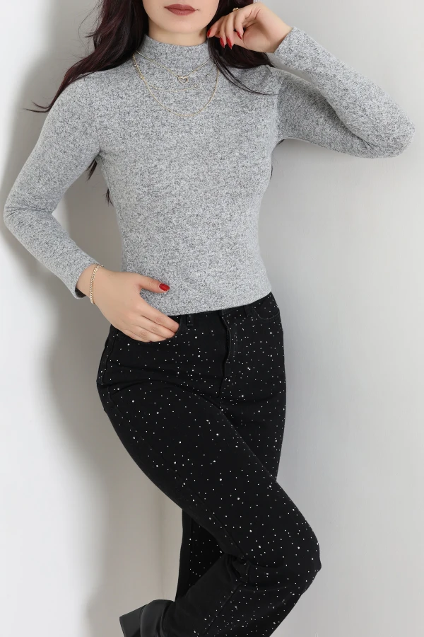 Dik Yaka Yumoş Body Gri 5