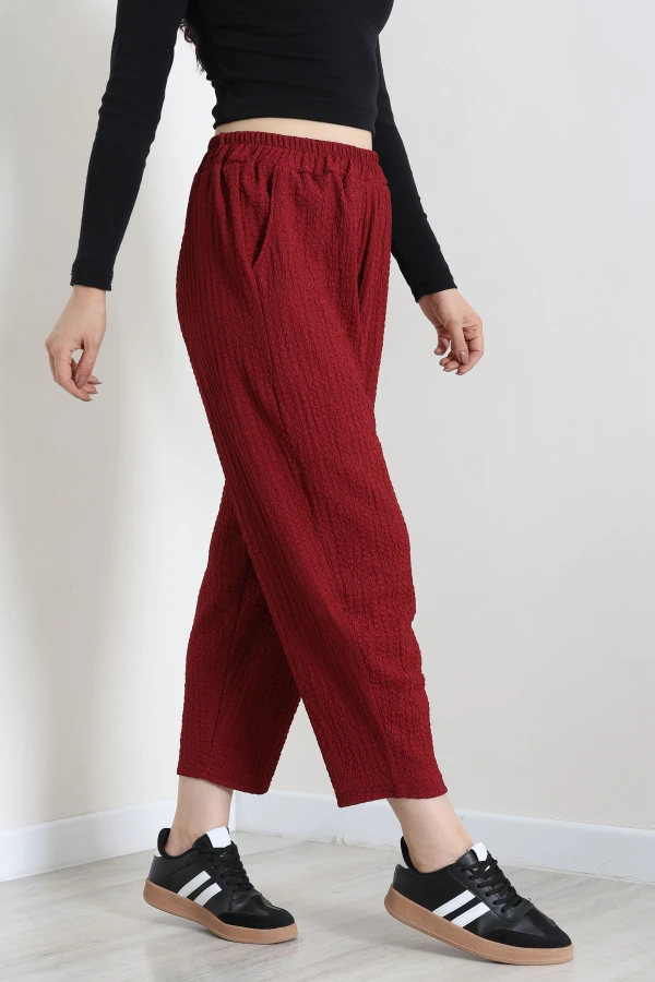 Beli Lastikli Bubble Pantolon Bordo