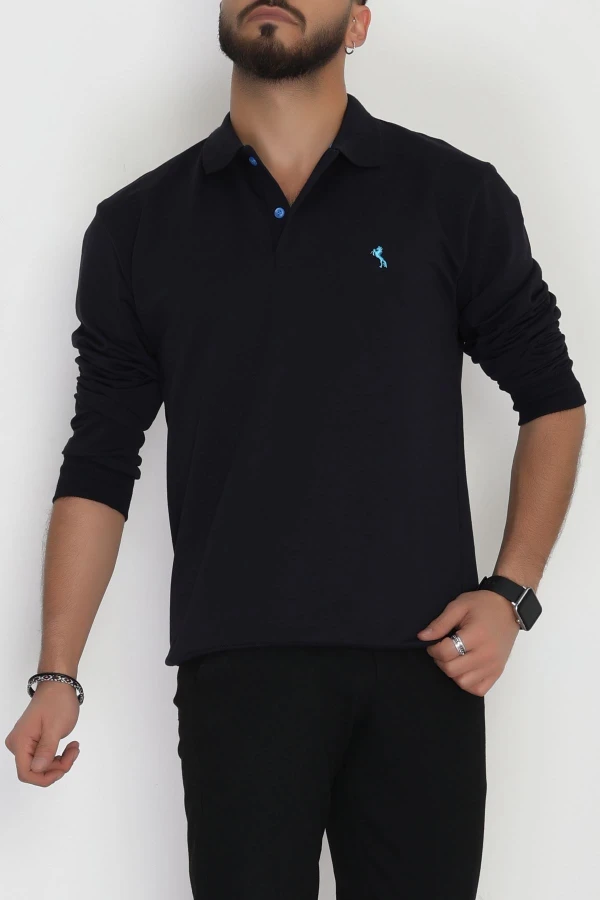 2 İplik Likralı Polo Yaka Erkek Sweat Koyulaci 7