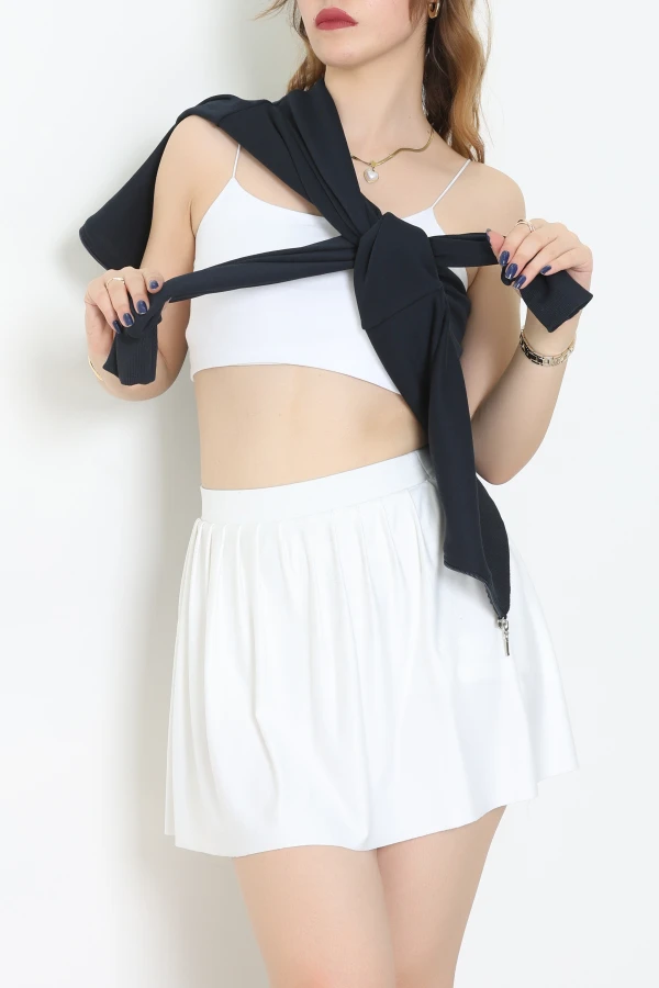 3 İplik Şardonsuz Balon Kol Crop Sweat Lacivert 3