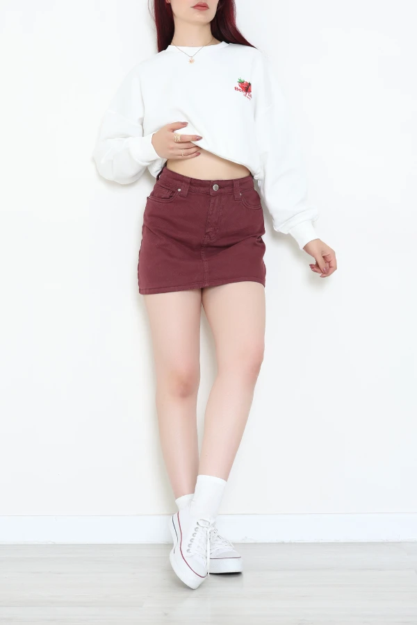Quzu Çilek Baskılı Sweatshirt Beyaz 4