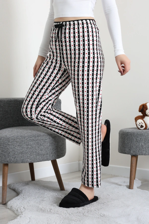Kadın Siyah Havlu Kemerli Rahat Kalıp Pijama Altı 5