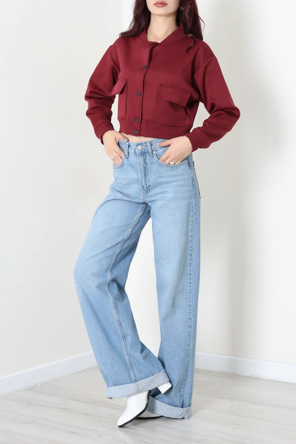 Scuba Kumaş Bomber Ceket Bordo 6