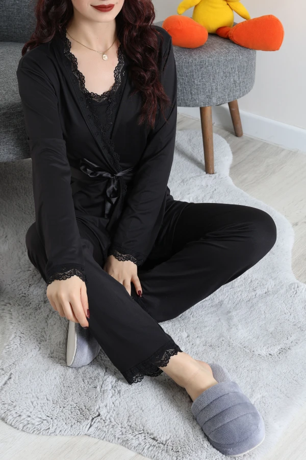 Milan Üçlü Pijama Seti Siyah 3