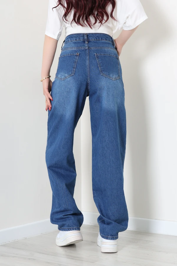 Kadın Mavi Baggy Fit Yüksek Bel Kot Pantolon 8