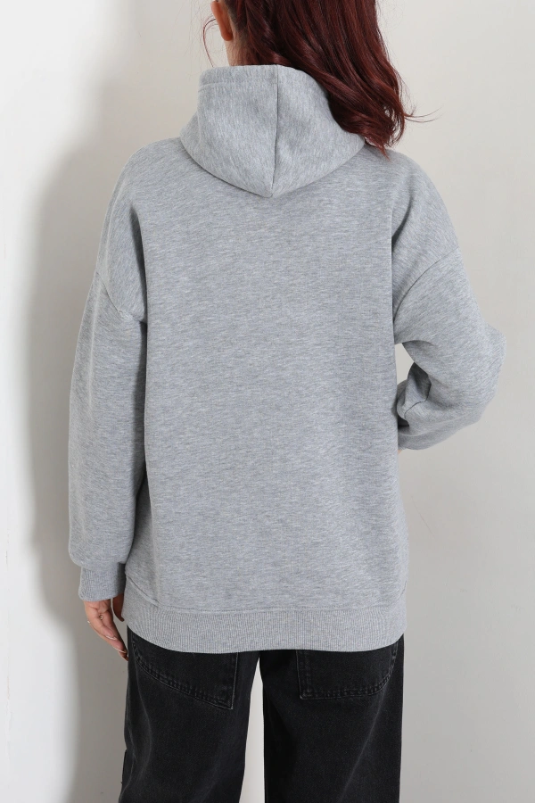 Kapşonlu Baskılı Sweat Gri 8