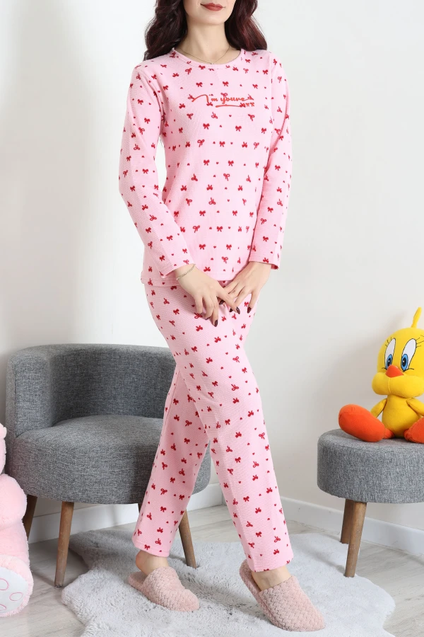 Waffle Pijama Takımı Pembe 2
