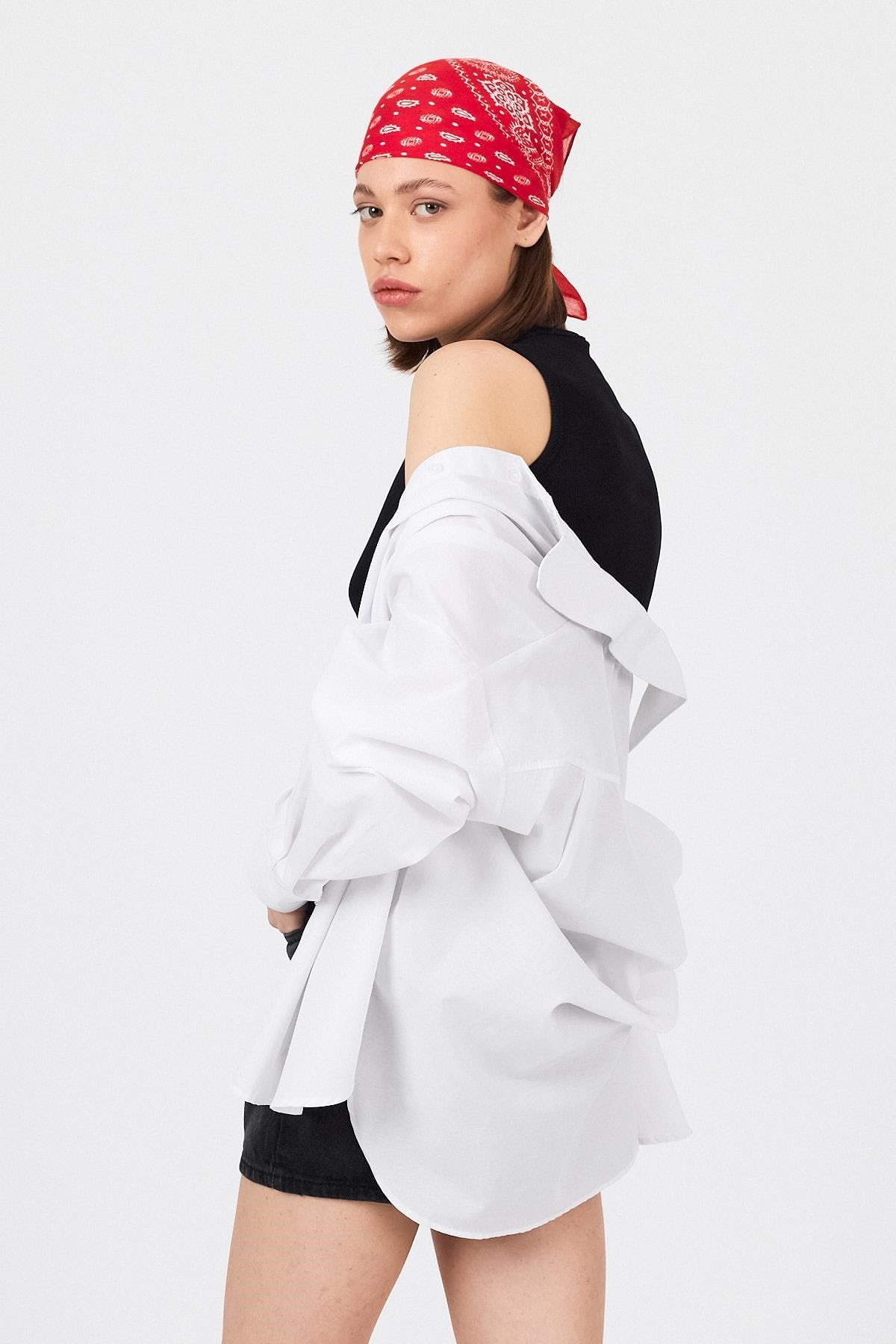 Beyaz Oversize Basic Uzun Gömlek 4664A 6