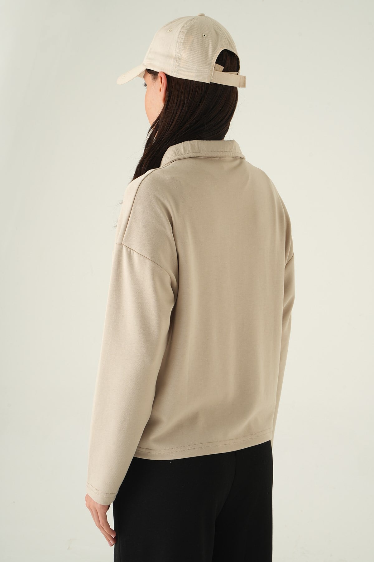 Yarım Fermuarlı Sweat 8249A Bej 5