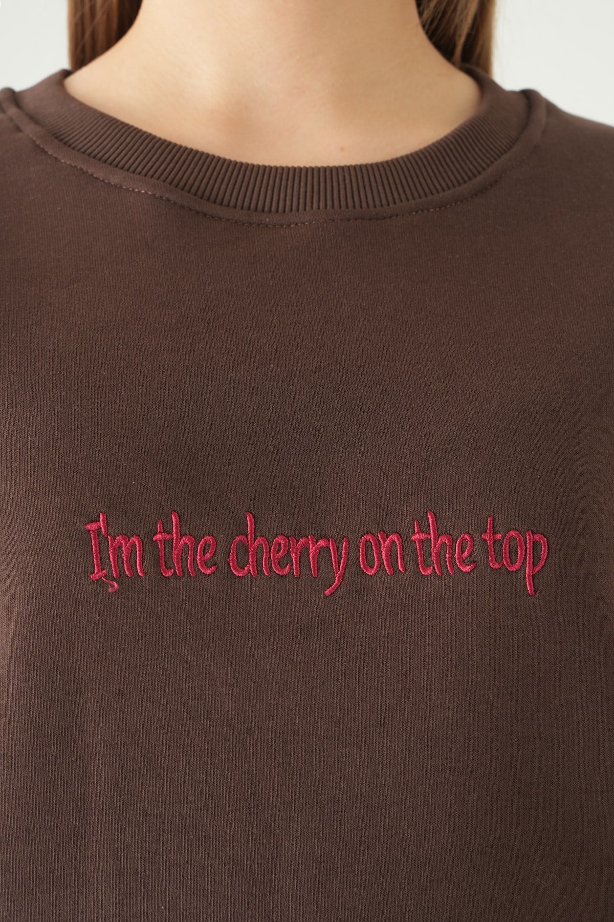 Cherry On Top Baskılı Sweat 1041 Kahve 4