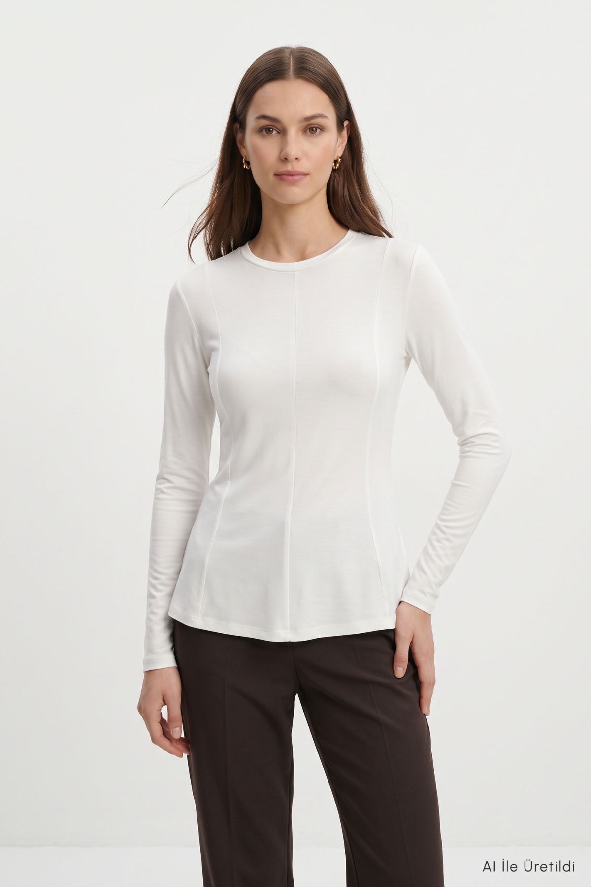 Bisiklet Yaka Uzun Kol Peplum Bluz 8402A Ekru