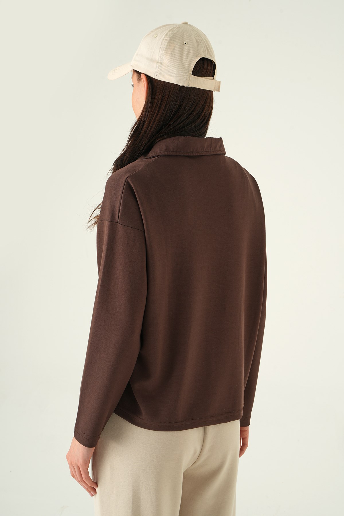 Yarım Fermuarlı Sweat 8249A Kahve 5