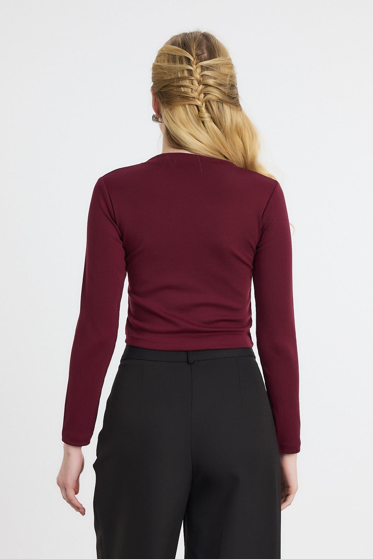 Bordo Bisiklet Yaka Bluz 2132 5