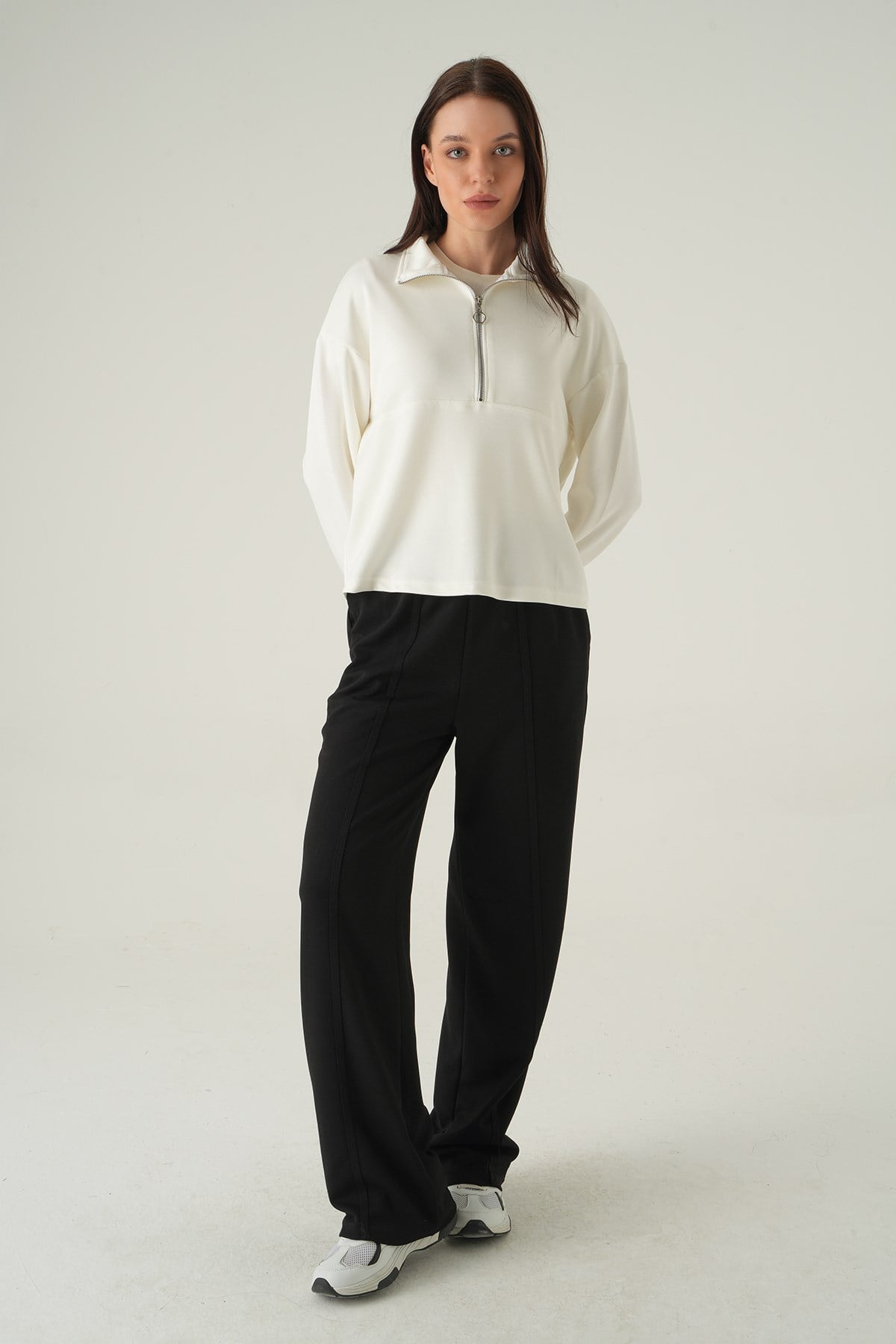 Yarım Fermuarlı Sweat 8249A Ekru 3