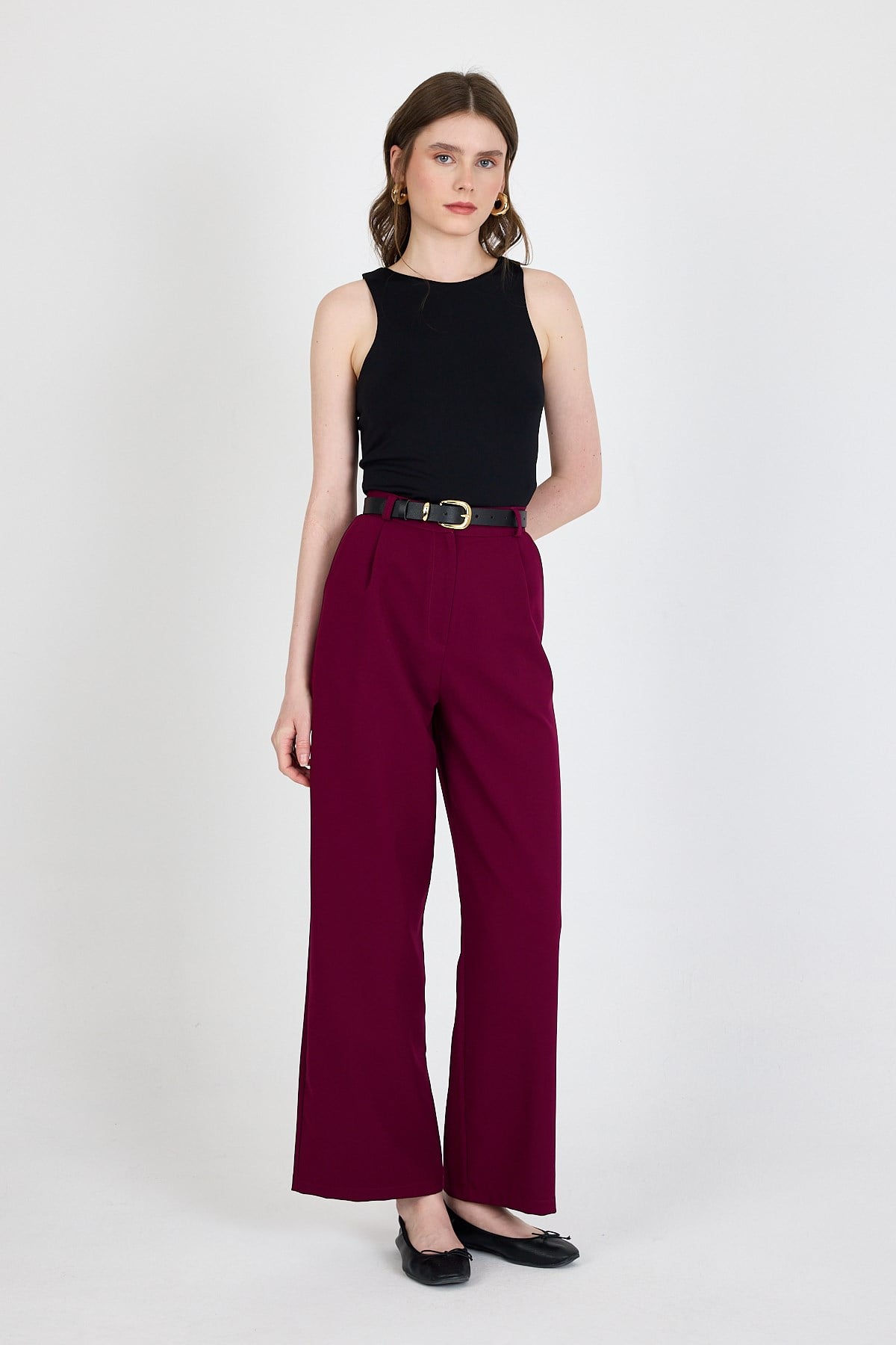 Bordo Pile Detaylı Palazzo Pantolon 4003A 3