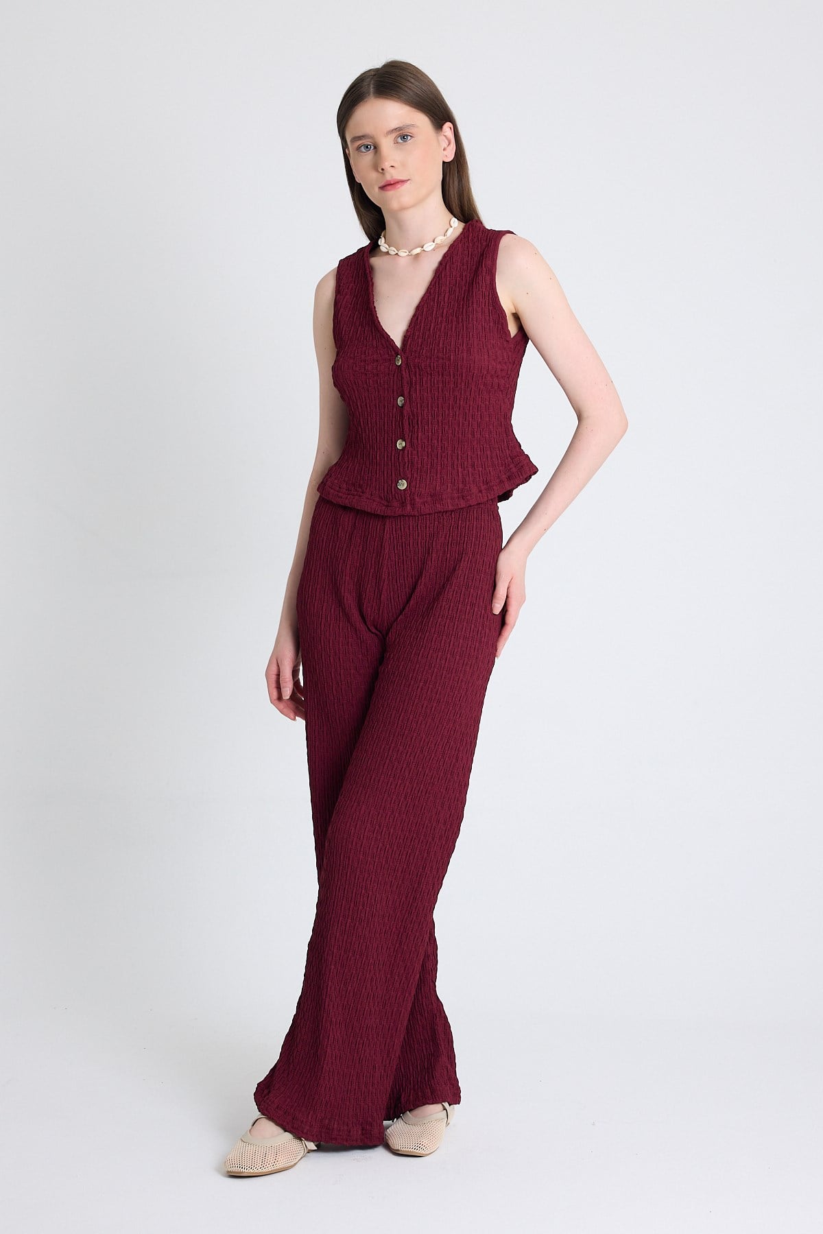 Bordo V Yaka Yelek ve Pantolon Takımı 3000 2