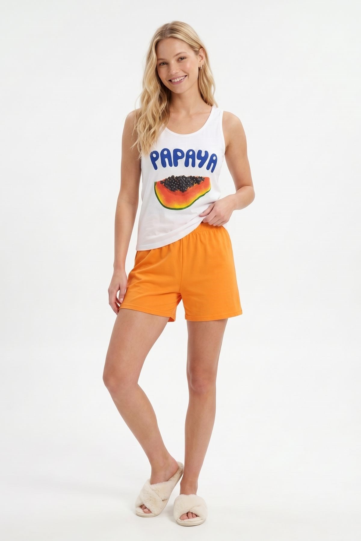 Şortlu Pijama Takımı Papaya Desenli 0417 Orange 1