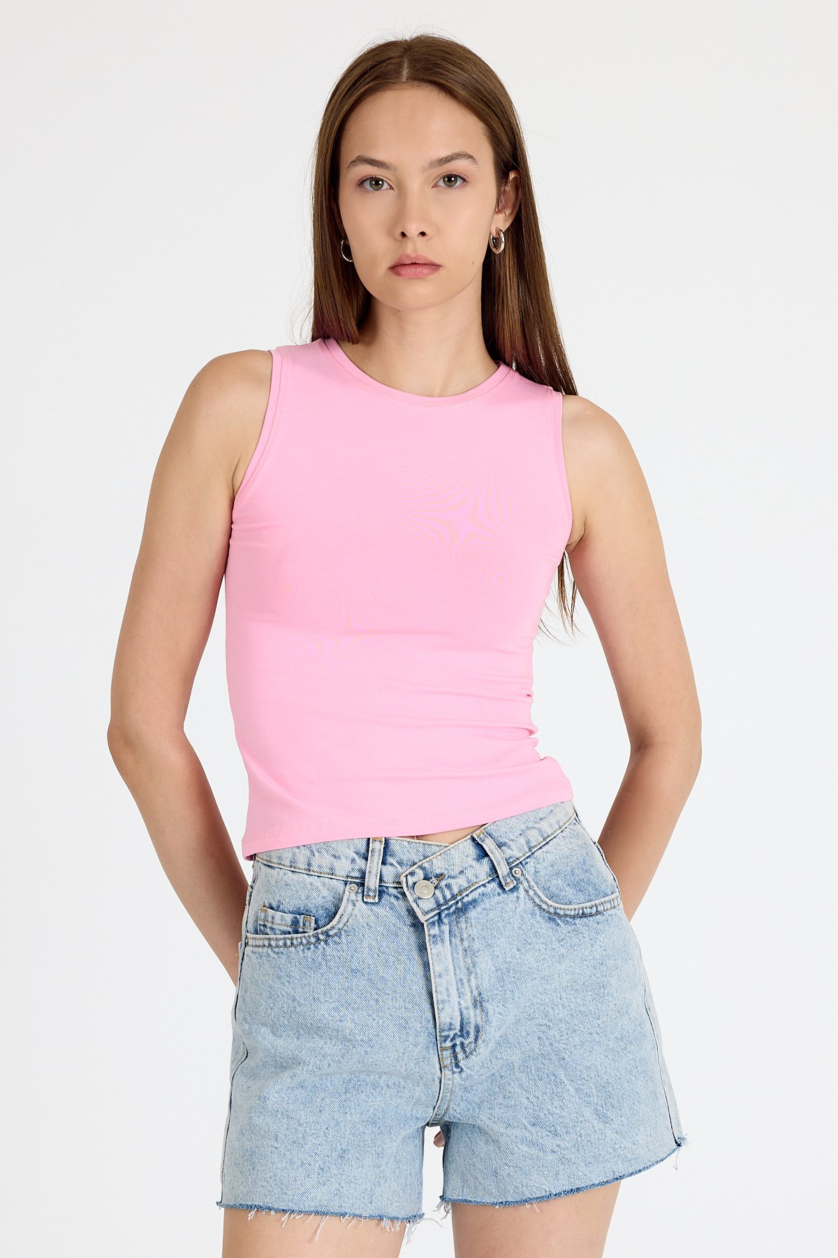 Pembe Bisiklet Yaka Kolsuz Slim Fit Atlet 1663 6