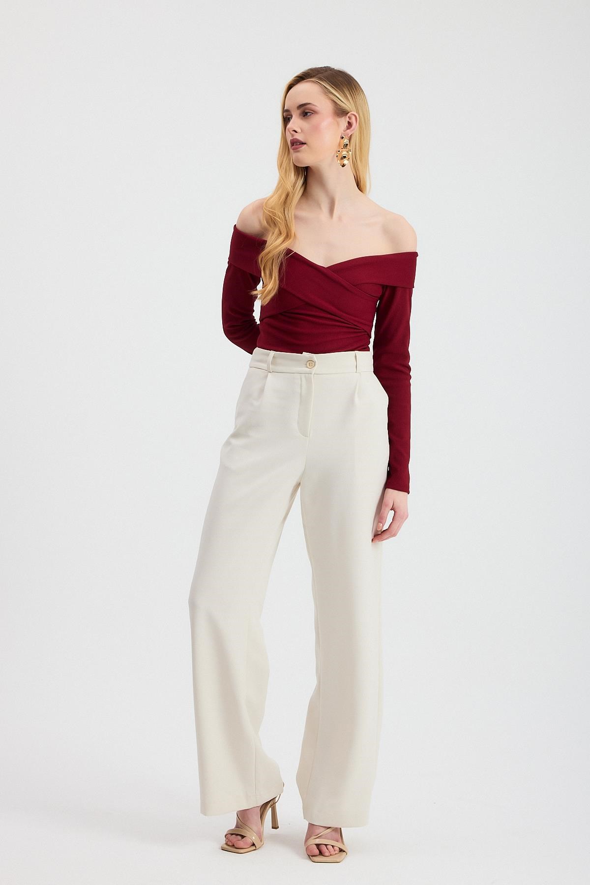 Çapraz Madonna Yaka Bluz 12748 Bordo 6