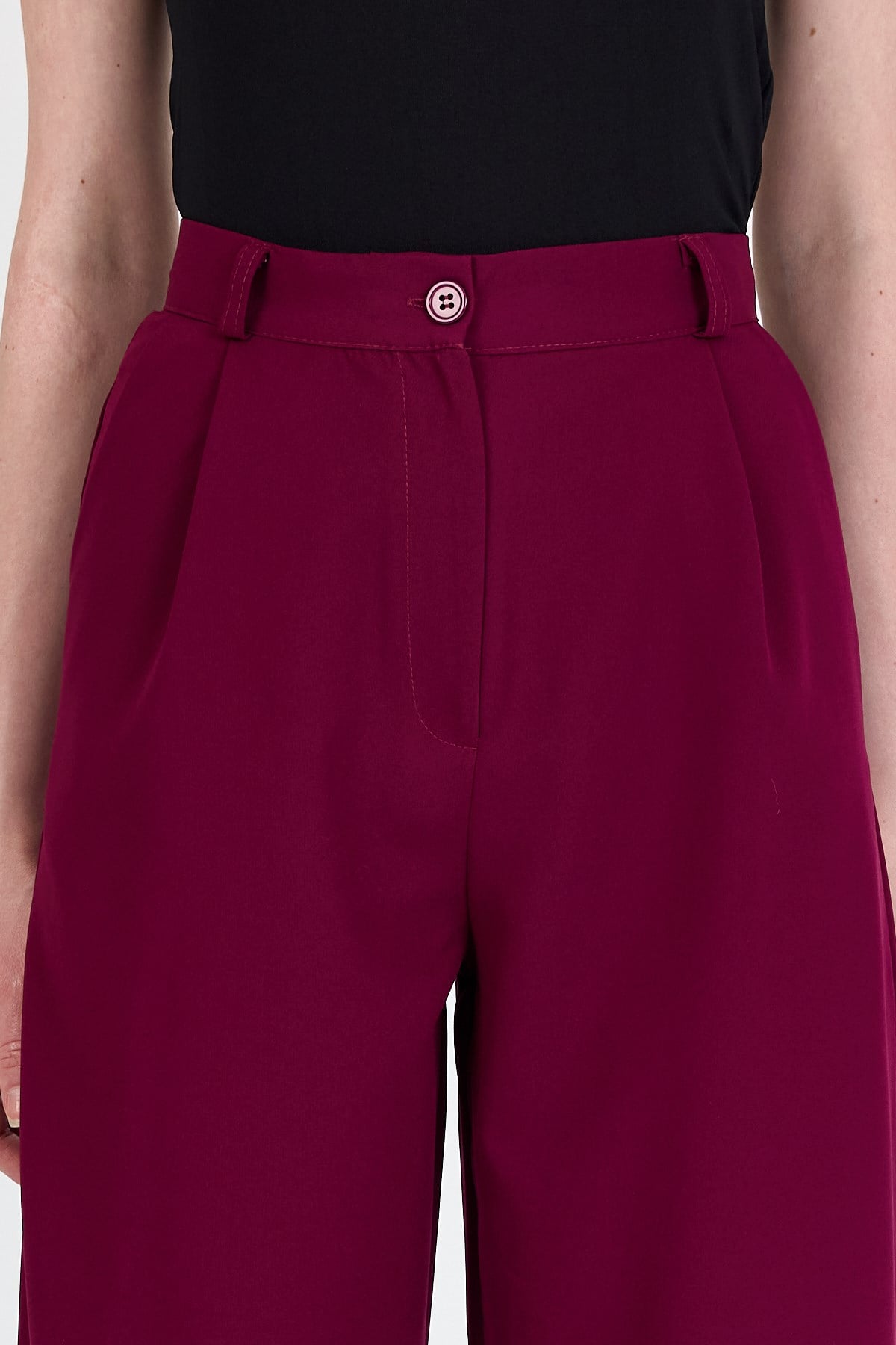 Bordo Pile Detaylı Palazzo Pantolon 4003A 4