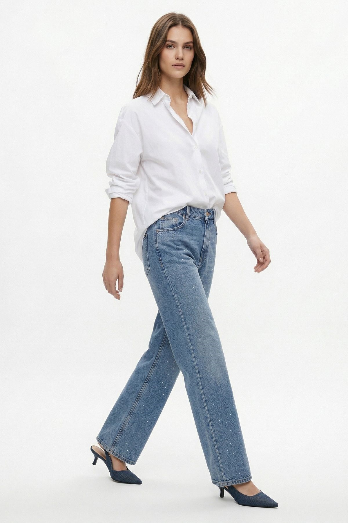 Yüksek Bel Taşlı Jean 520 Buzkar