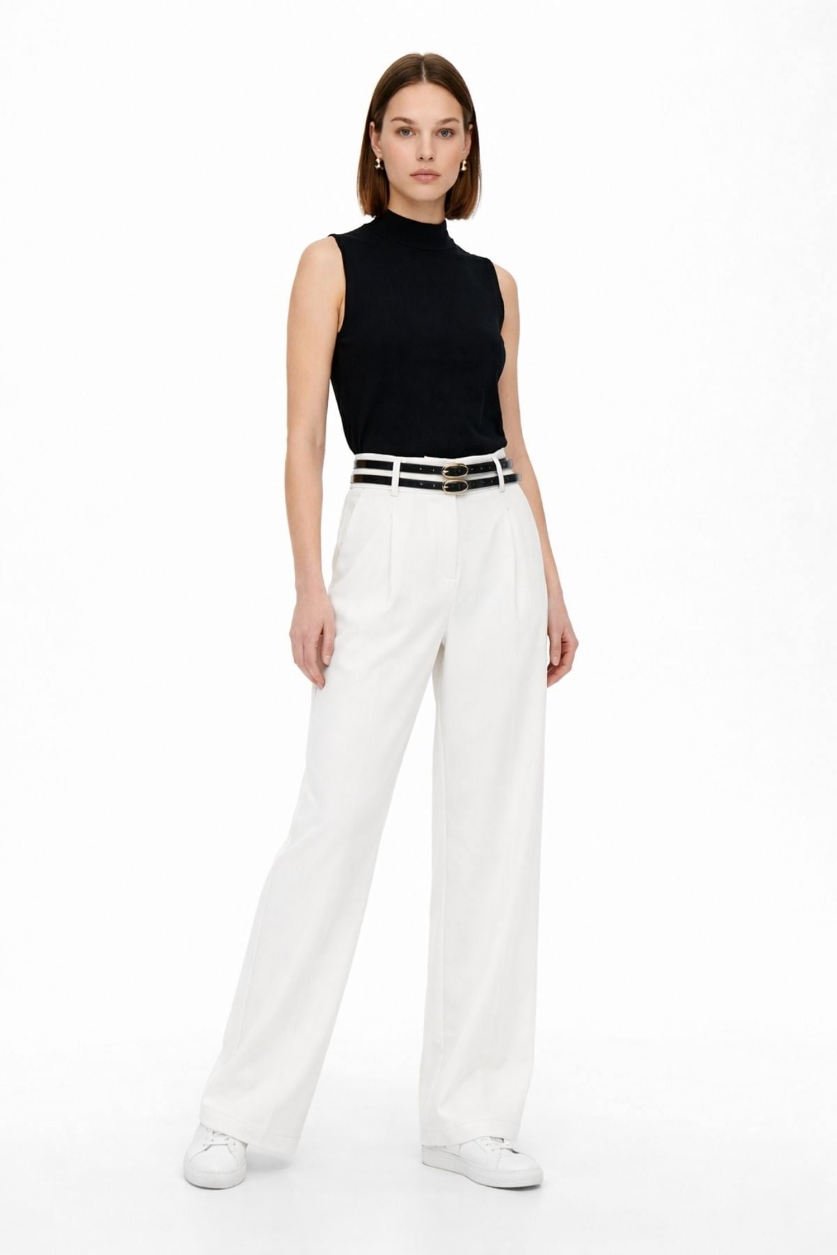 Çift Kemerli Pantolon 8413A Ekru 3