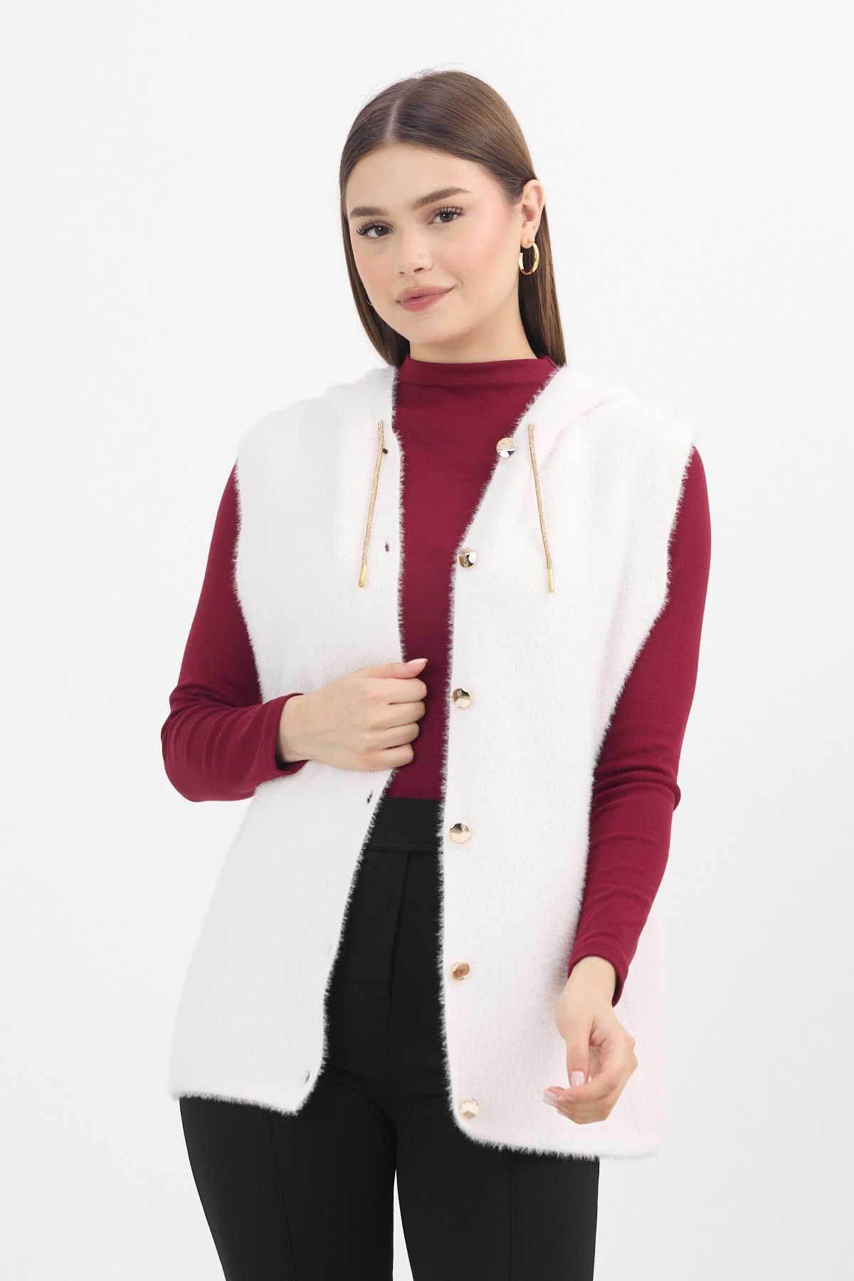 Kapüşonlu Yumoş Yelek 6681 Taş 3