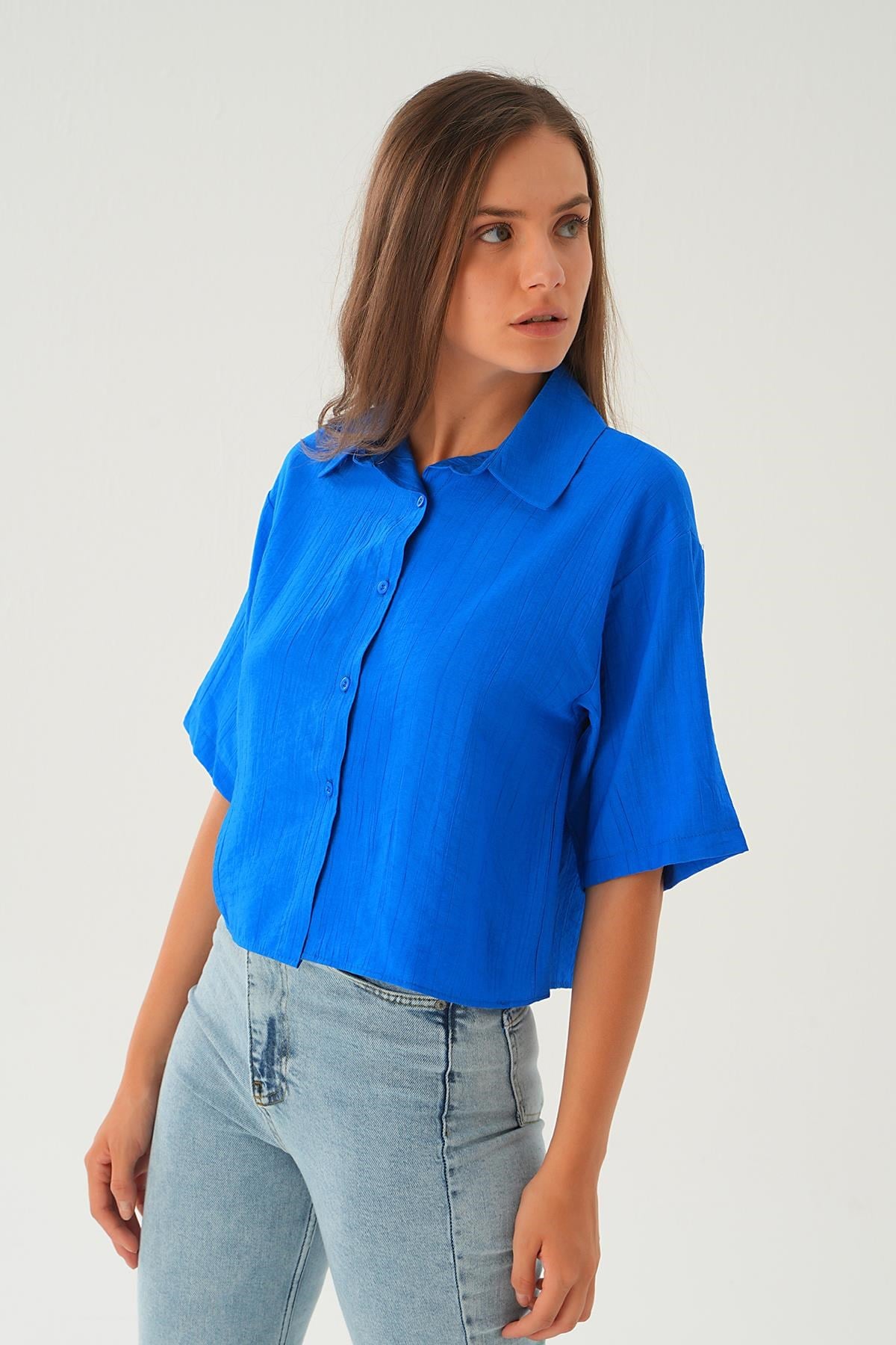 Saks Oversize Kısa Gömlek 4159A 4