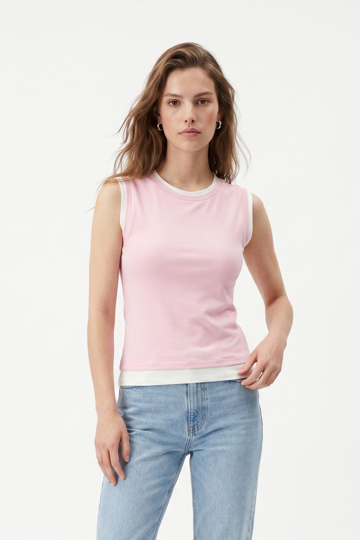 Bisiklet Yaka Çift Görünümlü Bluz 8355A Pembe