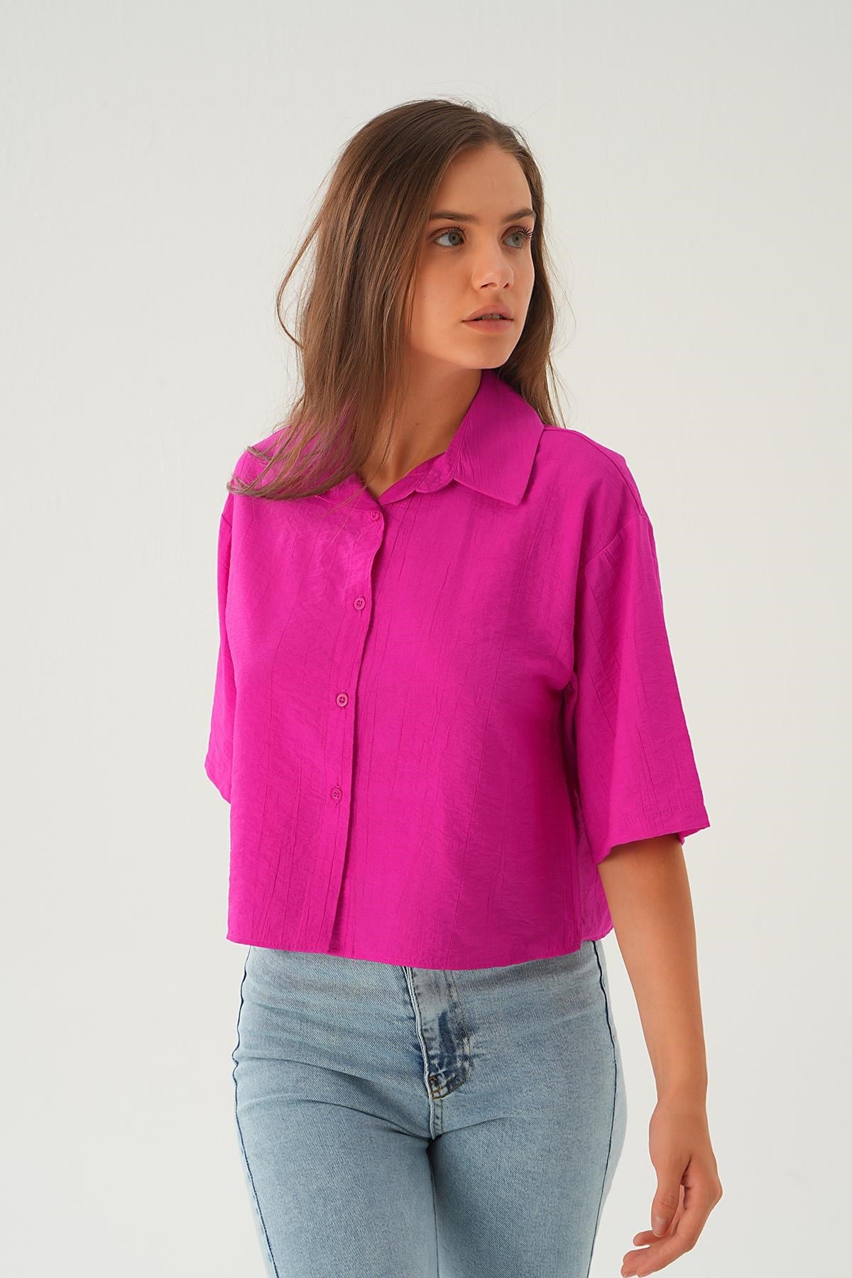 Oversize Kısa Gömlek 4159A Fuşya 3
