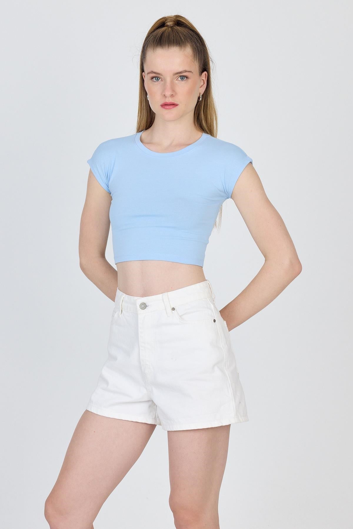 Mavi Bisiklet Yaka Pamuklu Slim Fit Crop Tişört 9199M 3
