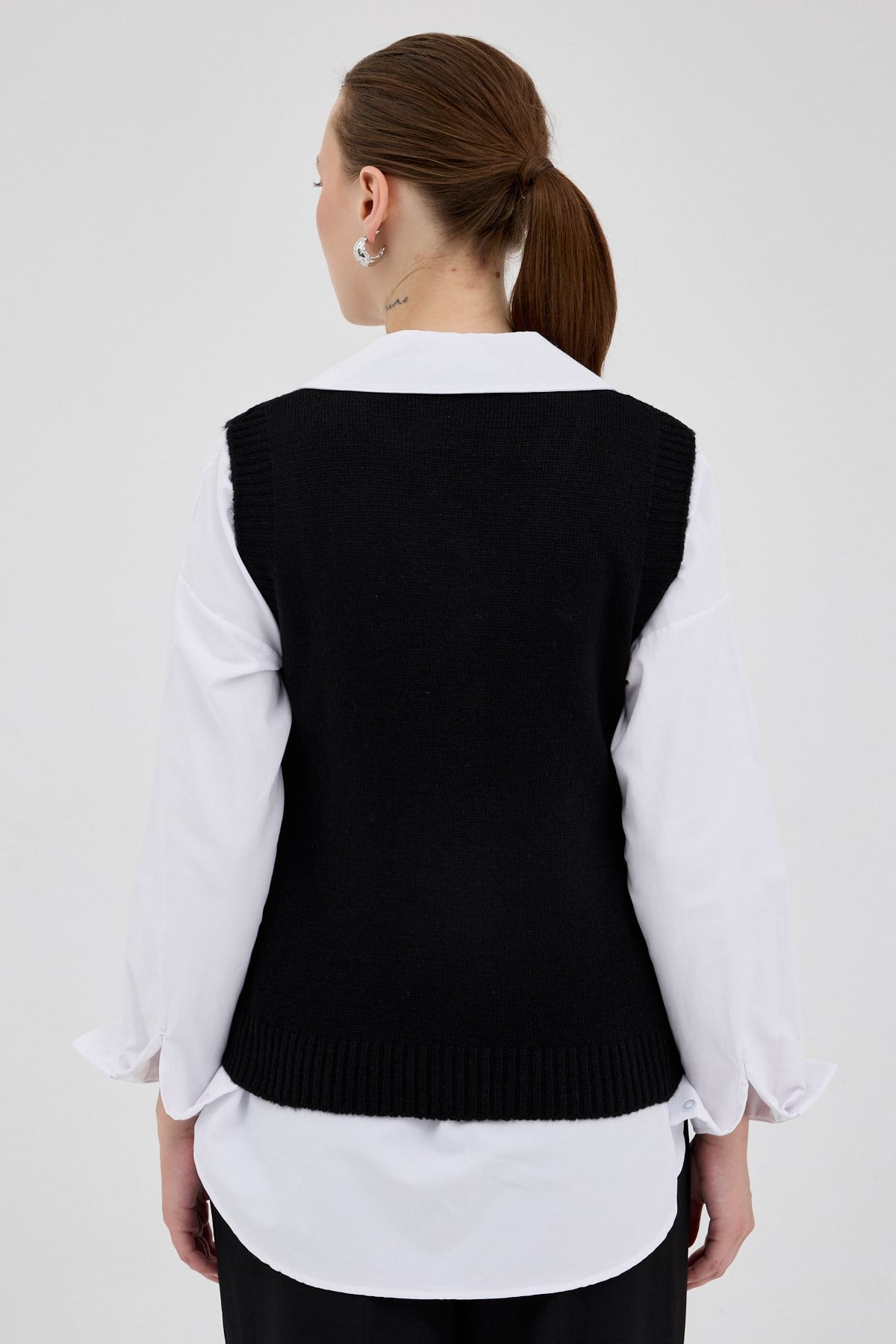 Siyah Oversize V Yaka Kadın Süveter 2292 5