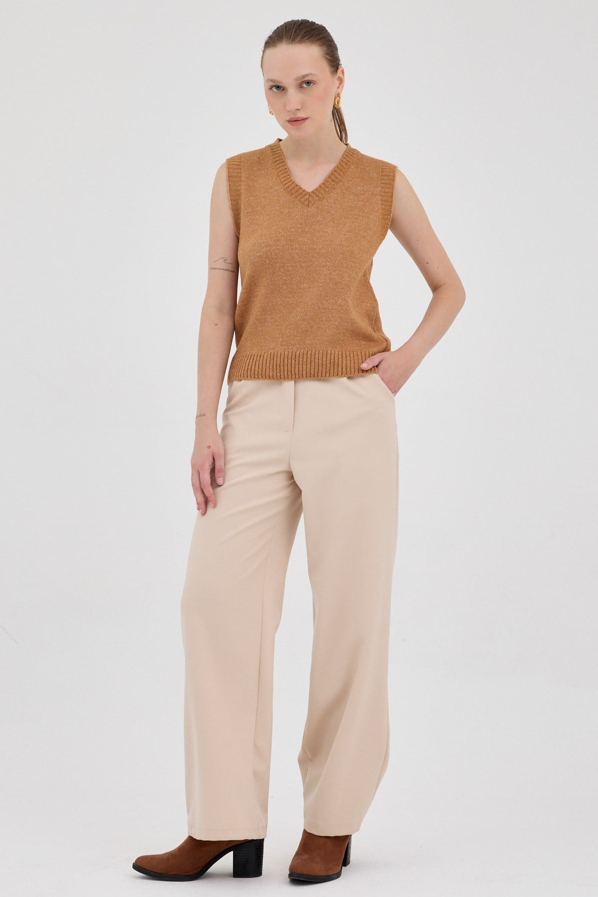 Taba Oversize V Yaka Kadın Süveter 2292 3