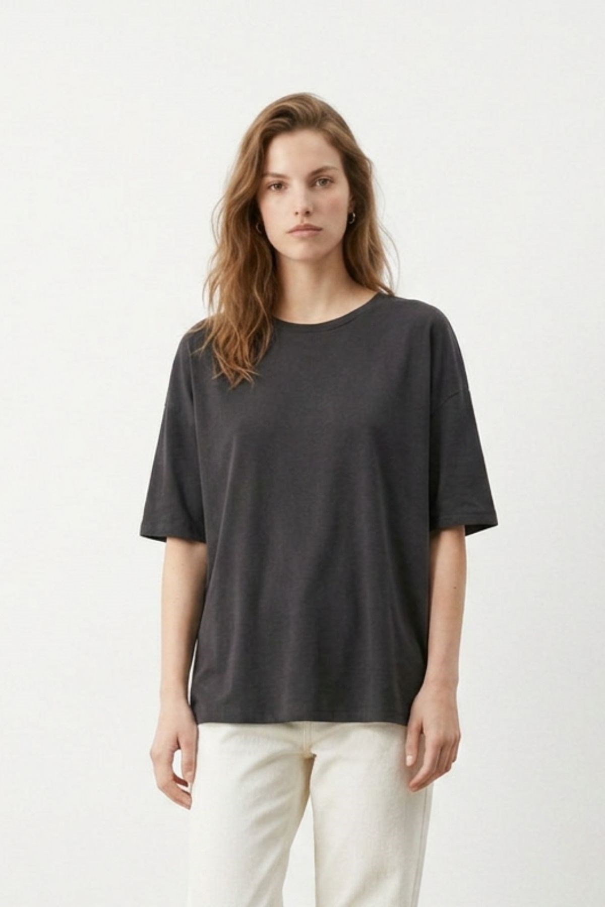 Siyah Bisiklet Yaka Oversize Tişört 3659 2