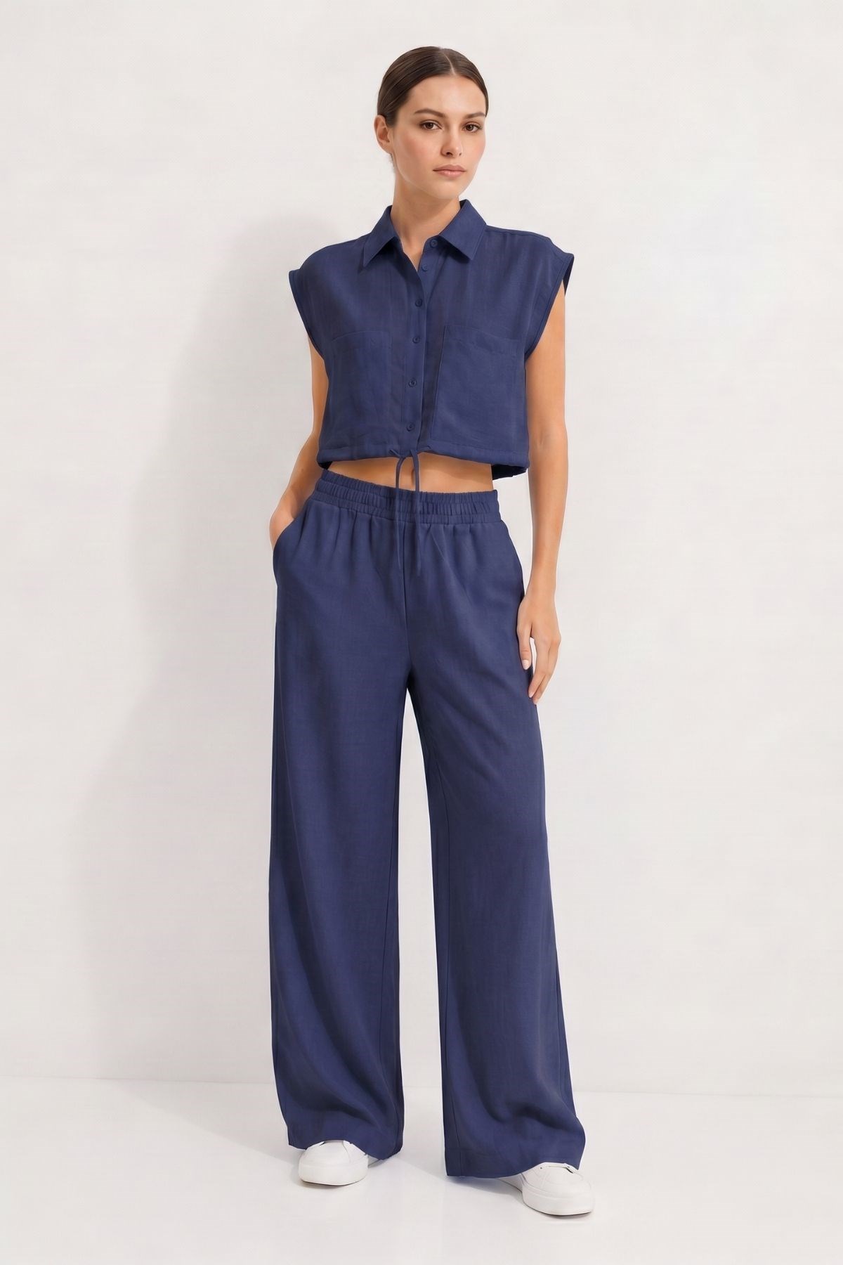 Cepli crop Gömlek Pantolon Takım 7157 Laci