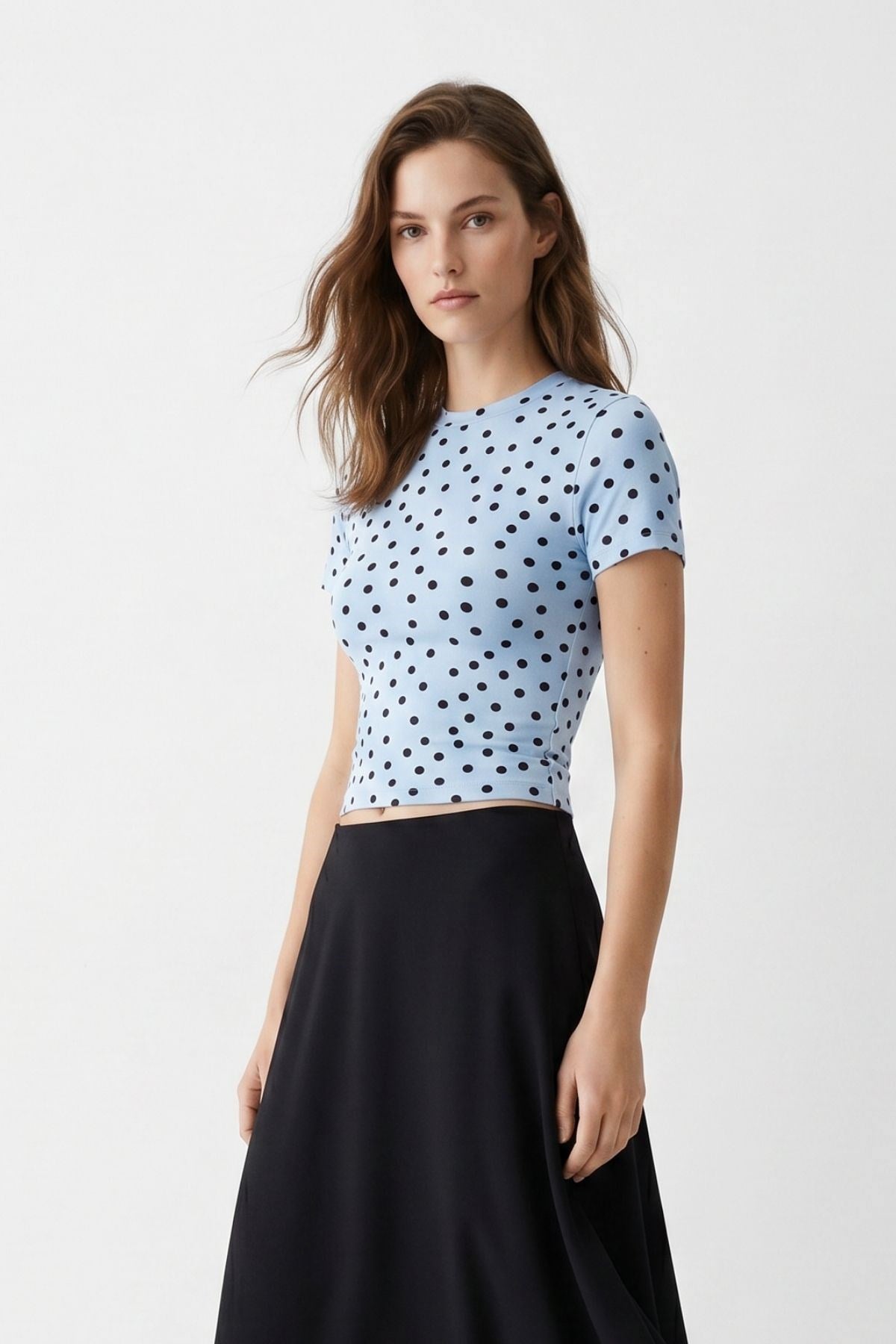 Bisiklet Yaka Kısa Kol Puantiyeli Slim Fit Tişört 2911 Mavi