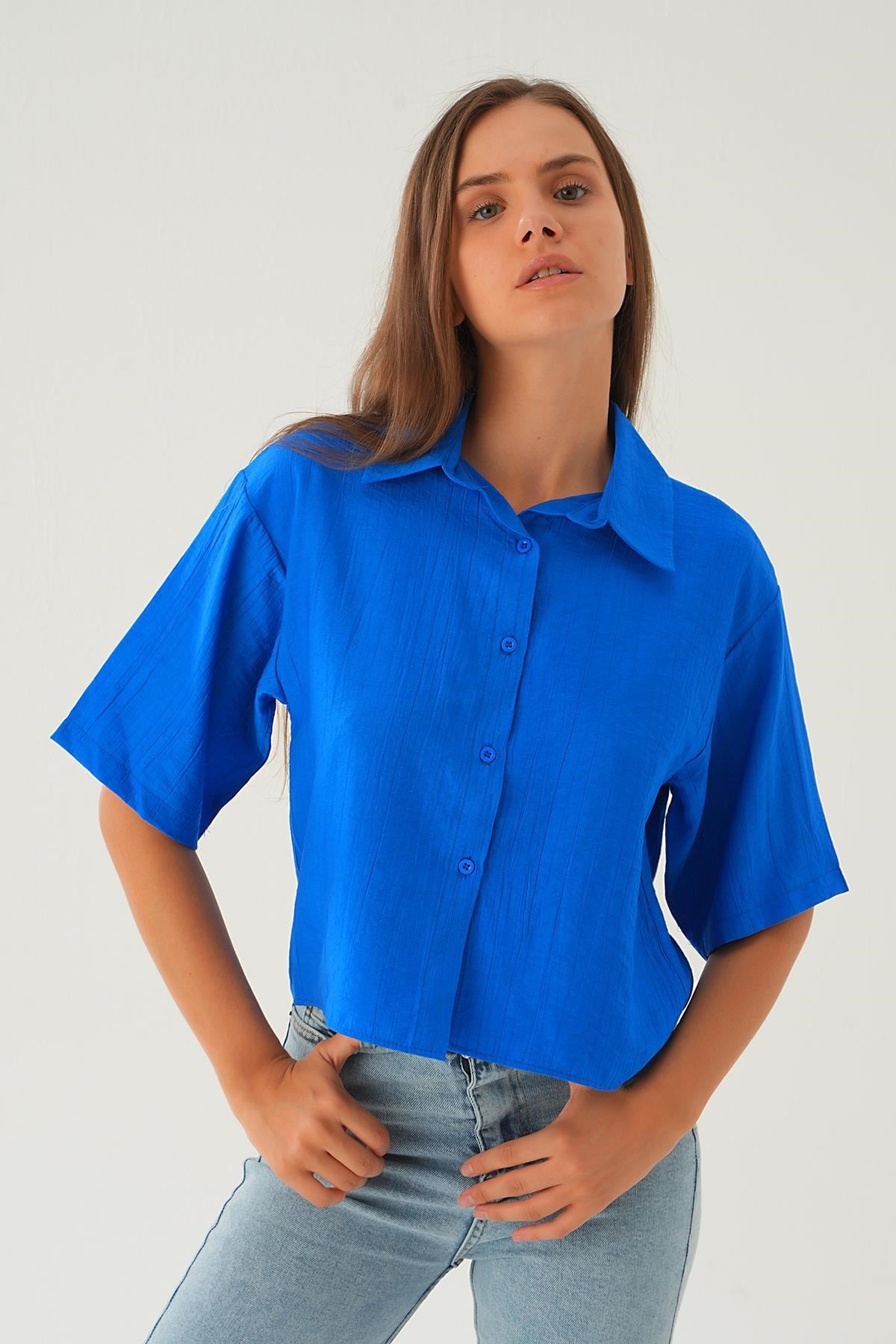 Saks Oversize Kısa Gömlek 4159A 3