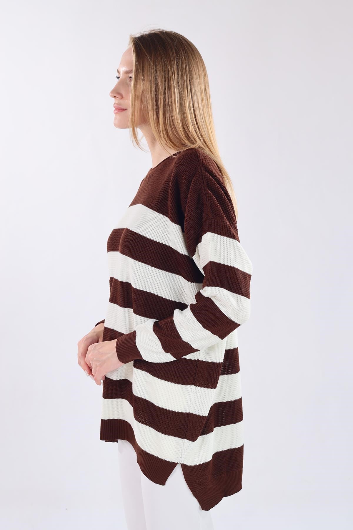 Bisiklet Yaka Çizgili Tunik 5380 Acı Kahve 7