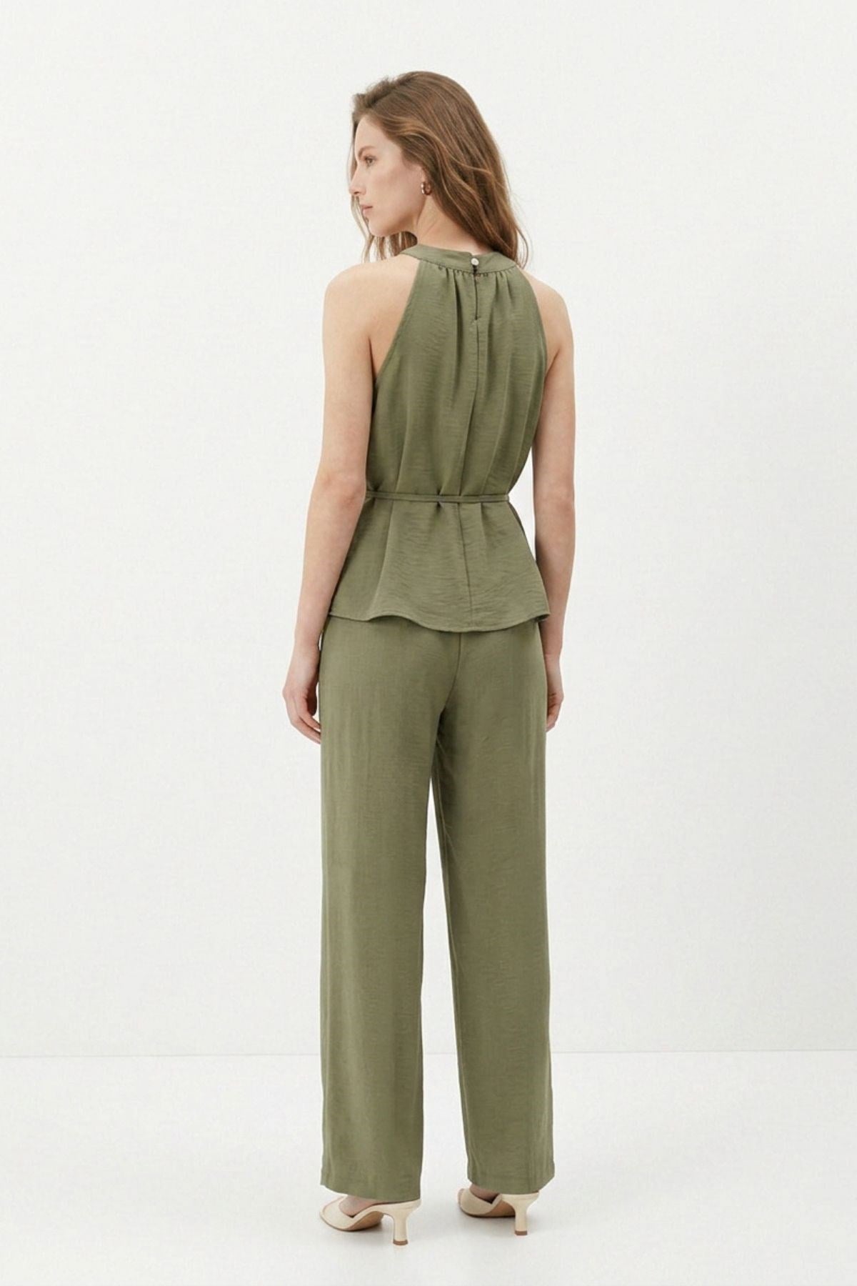 Halter Yaka Bluz Geniş Paça Pantolon 7130 Haki 3