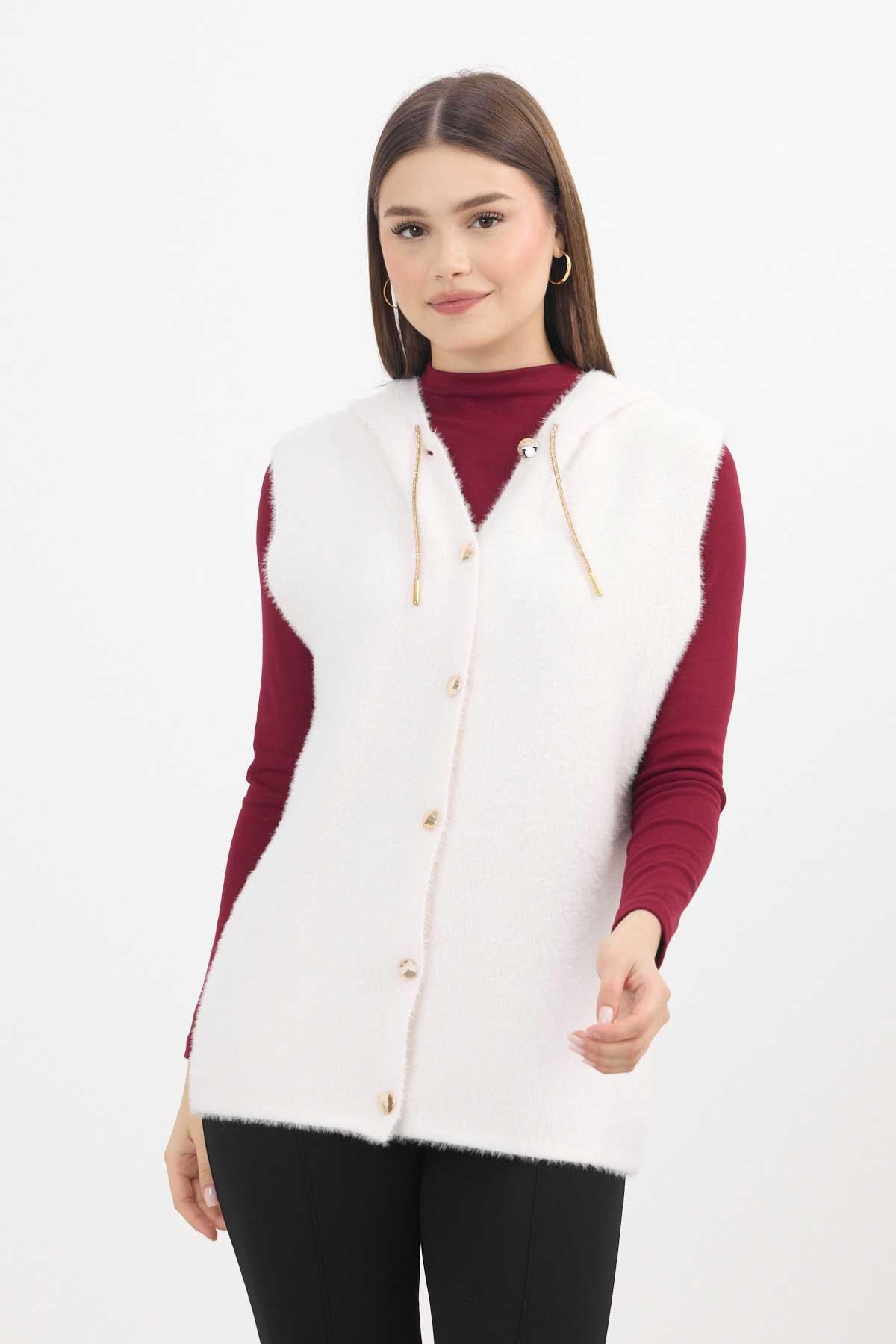 Kapüşonlu Yumoş Yelek 6681 Taş 8
