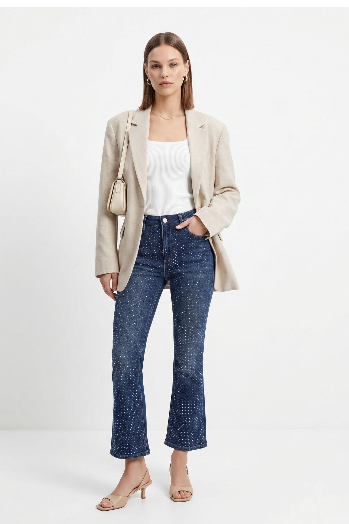 Yüksek Bel Taşlı Jean 3047 Tint Kahve